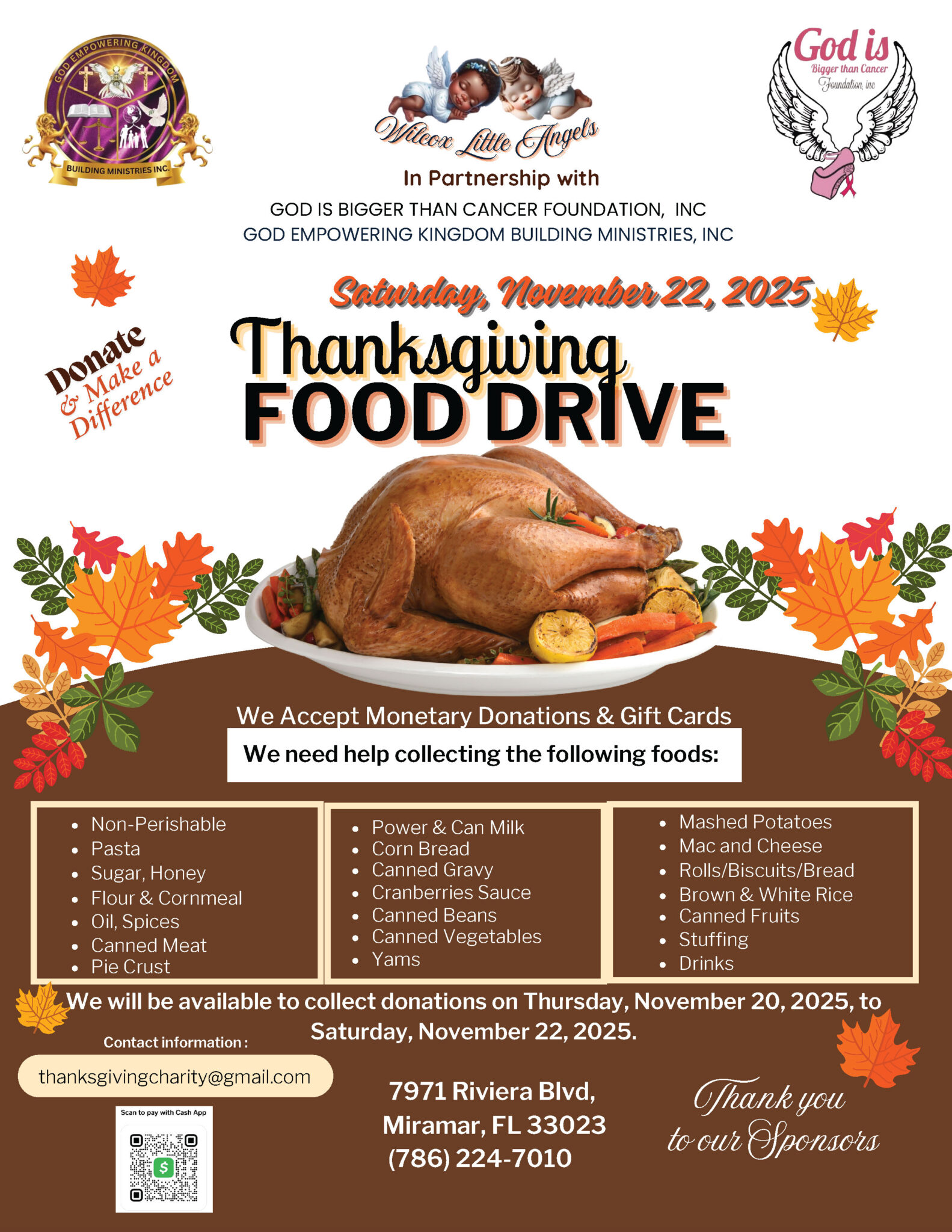 Miramar, Florida Food Drive poster for Thanksgiving